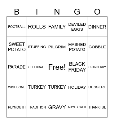 THANKSGIVING Bingo Card