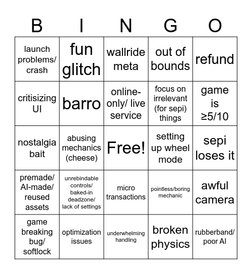 Sepi big release bingo Card