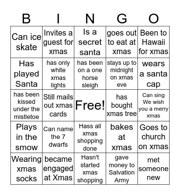Holiday Mingle Bingo Card