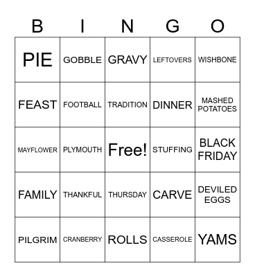 THANKSGIVING Bingo Card