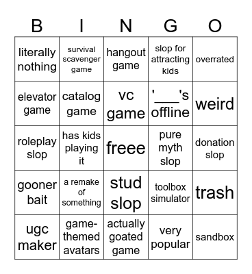 roblox slop game card Bingo Card