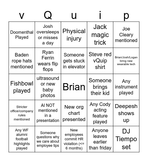 vQuipalooza Bingo Card
