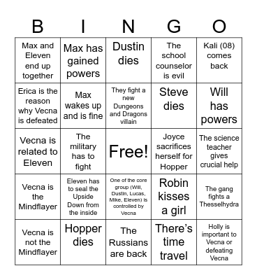 Stranger Things Bingo Card