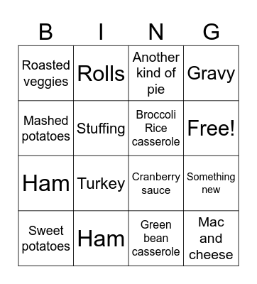 Thanksgiving food Bingo Card