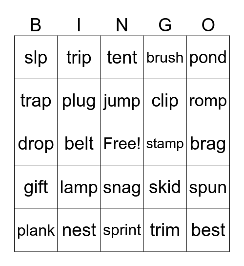 Short vowel review Bingo Card