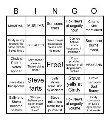Thanksgiving 2025 Bingo Card