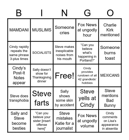 Thanksgiving 2025 Bingo Card