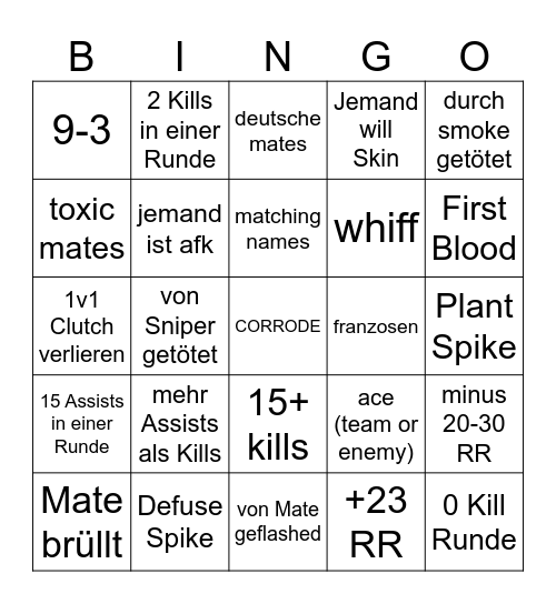 VALORANT BINGI Bingo Card