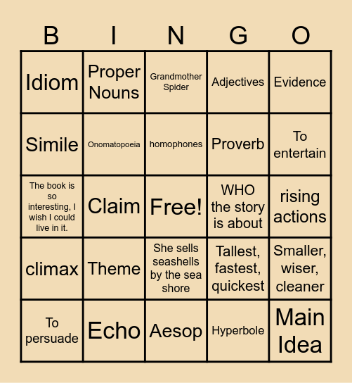 ELA Bingo Card