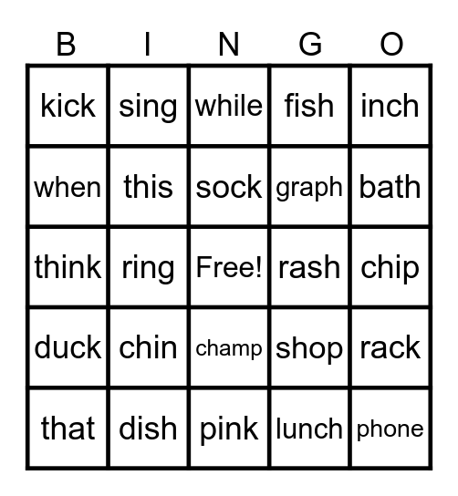 Digraphs Bingo Card
