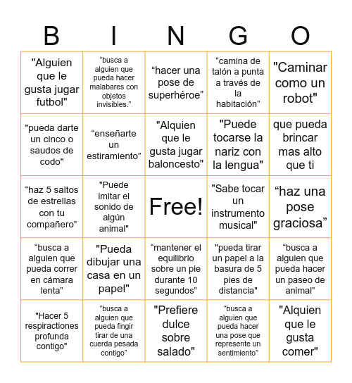 Dia de Accion Bingo Card