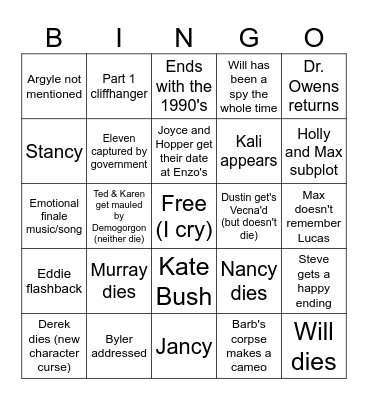 Stranger Things 5 Bingo! Bingo Card