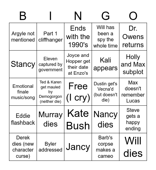 Stranger Things 5 Bingo! Bingo Card