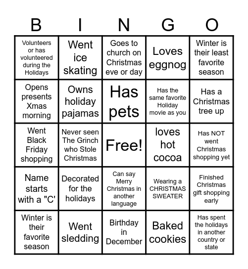 CHRISTMAS BINGO find someone who... Bingo Card