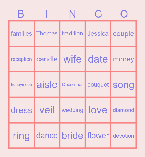Jessica's Virtual Wedding Shower Bingo Card