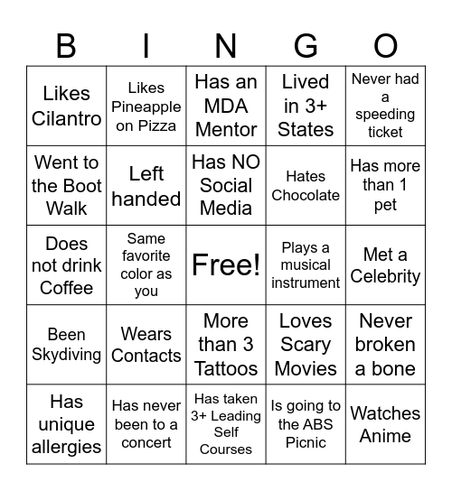 Untitled Bingo Card