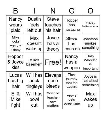 Stranger Things 5 Bingo Card
