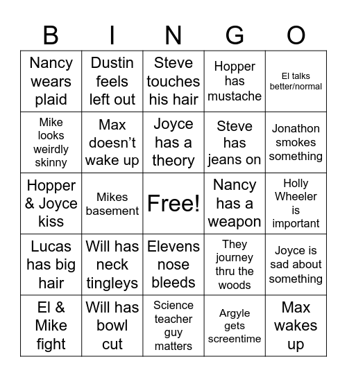 Stranger Things 5 Bingo Card
