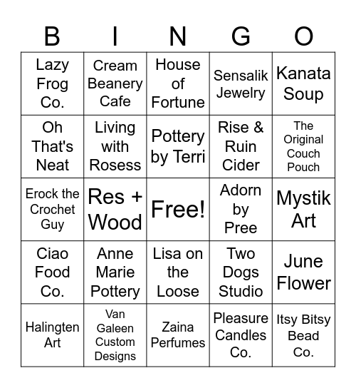 Christmas Convent Market Bingo Card