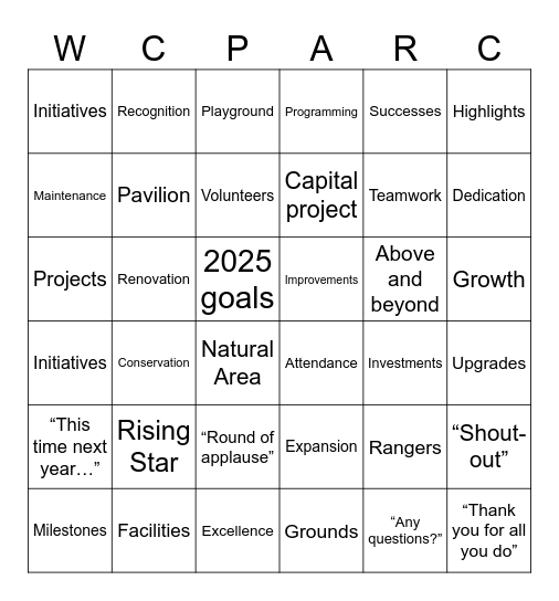 WCPARC BINGO Card