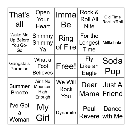 Round # 3 - All The Hits - Any Two BINGOS Bingo Card