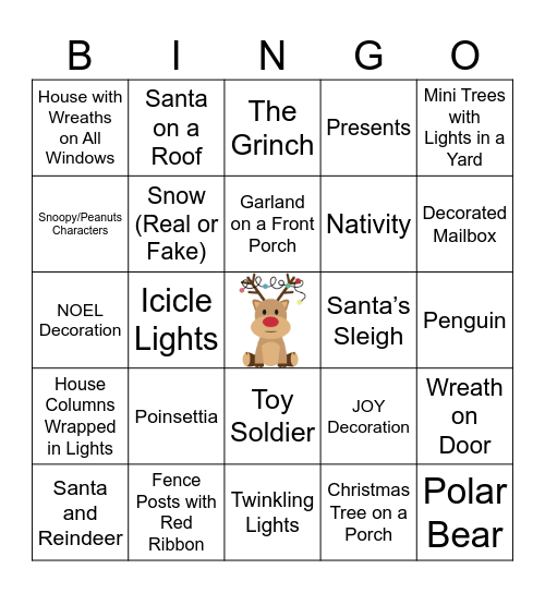 Christmas Lights Bingo Card