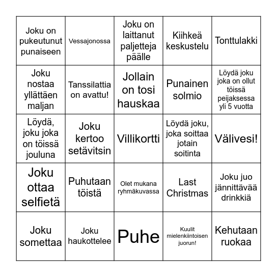 Pikkujoulubingo Card