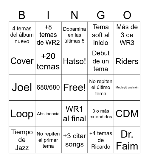 Winona en Paris Bingo Card
