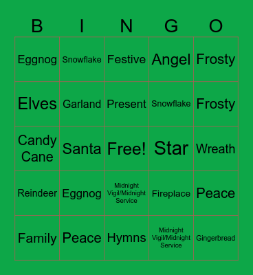 Holiday Party Bingo Card