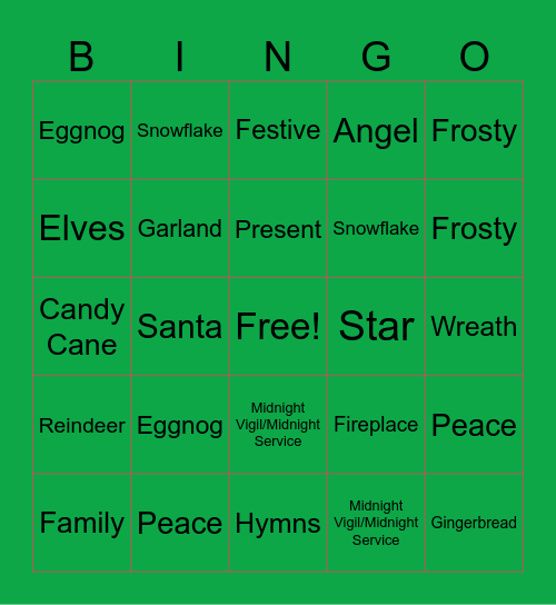 Holiday Party Bingo Card