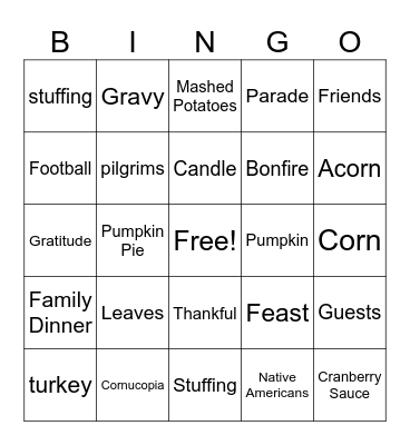 Thanksgiving Bingo Card