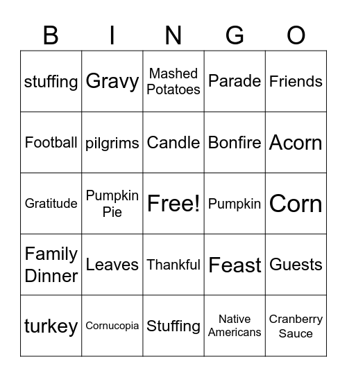 Thanksgiving Bingo Card