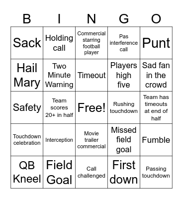 Football Bingo Card