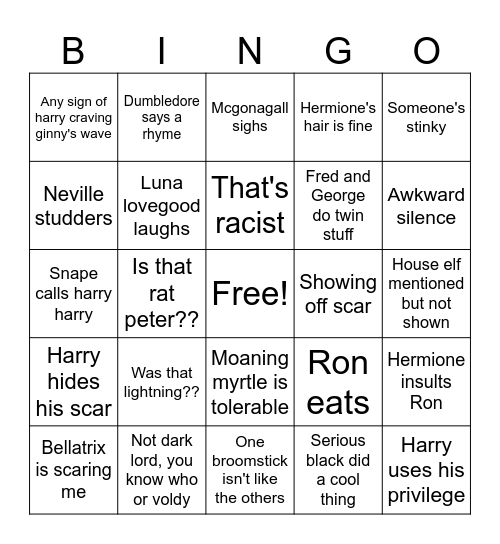 Harry Potter Movies Bingo Card
