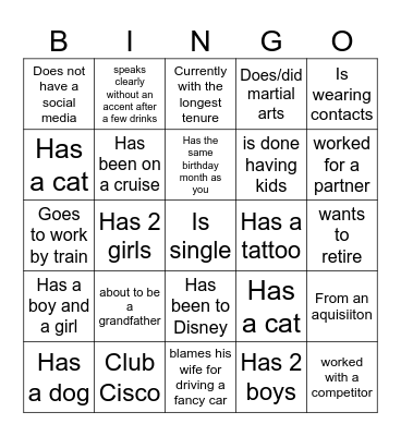Get to know your colleague! Bingo Card