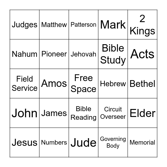 Bible Bingo Card