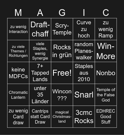 Deck-Check Bingo Card