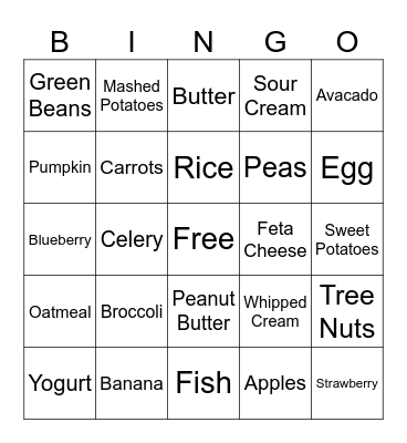 Caroline's First Foods Bingo Card