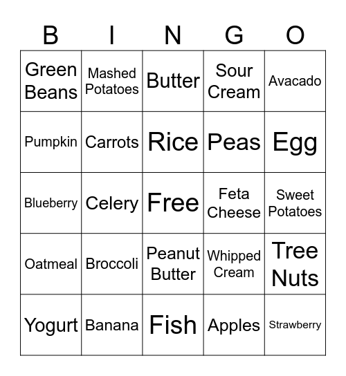 Caroline's First Foods Bingo Card