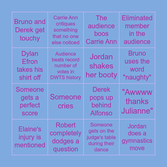 DWTS FINALE Bingo Card