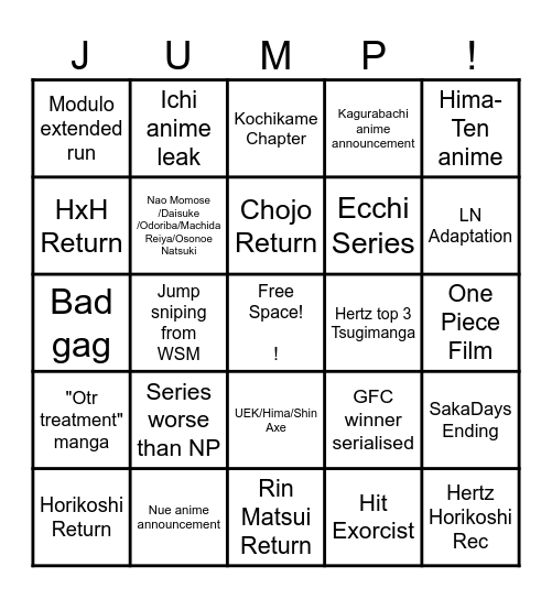 JUMP 2026 Bingo v2 Bingo Card