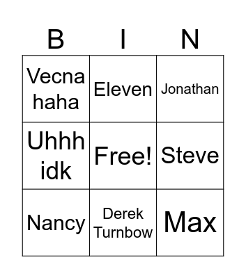 STRANGER THINGS DEATHS Bingo Card