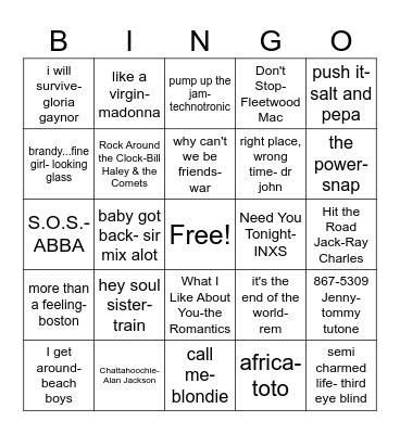 Fun Songs 2 Bingo Card