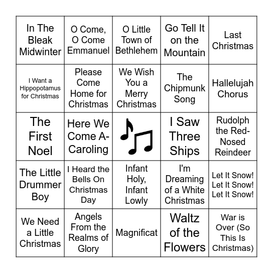 Christmas Music Bingo Card