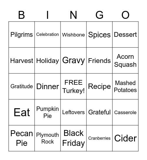 Thanksgiving Bingo! Bingo Card