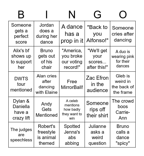 Dancing With The Stars Finale! Bingo Card
