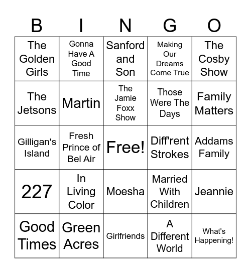 TV Shows Bingo Card