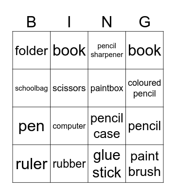 School things Bingo Card