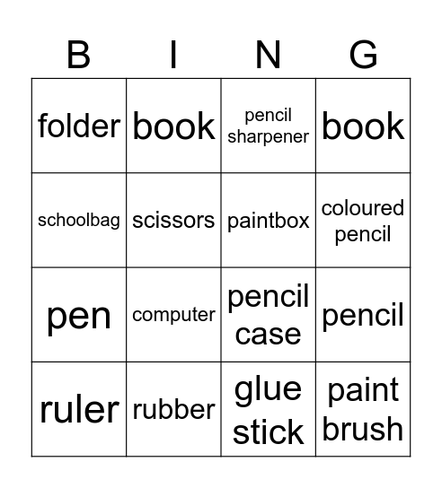 School things Bingo Card