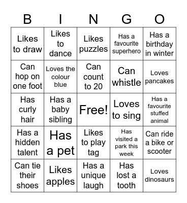Unique Me Bingo Card